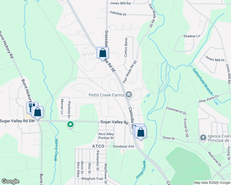 map of restaurants, bars, coffee shops, grocery stores, and more near 22 Hannon Way in Cartersville