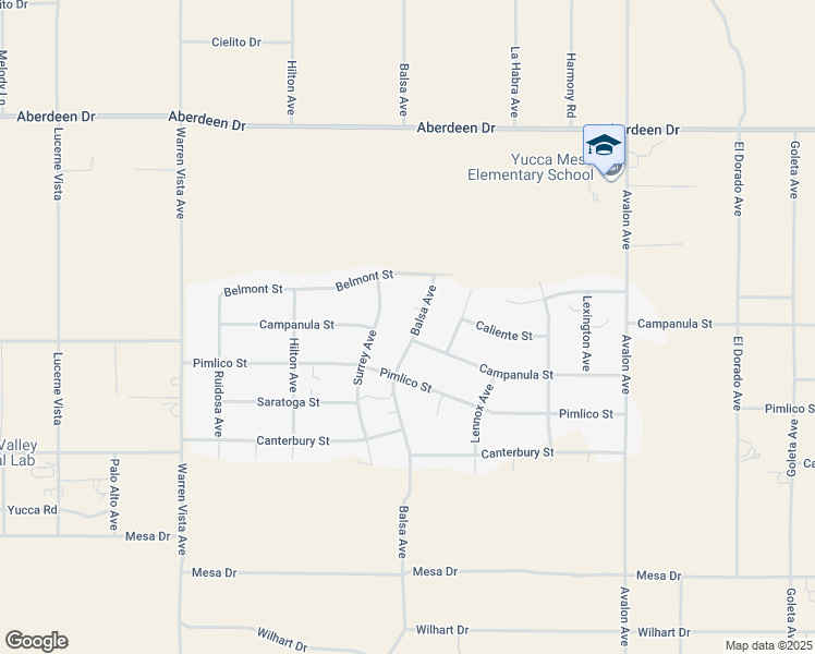 map of restaurants, bars, coffee shops, grocery stores, and more near 3662 Balsa Avenue in Yucca Valley