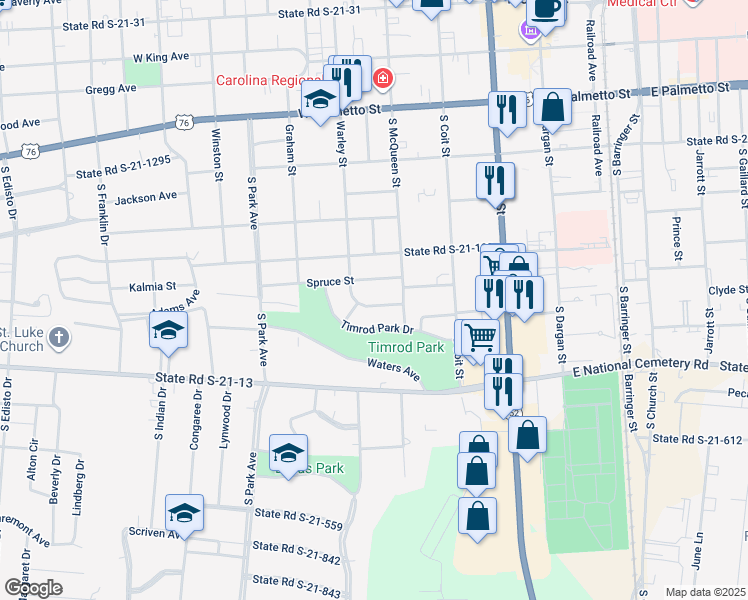 map of restaurants, bars, coffee shops, grocery stores, and more near 413 West Poplar Street in Florence