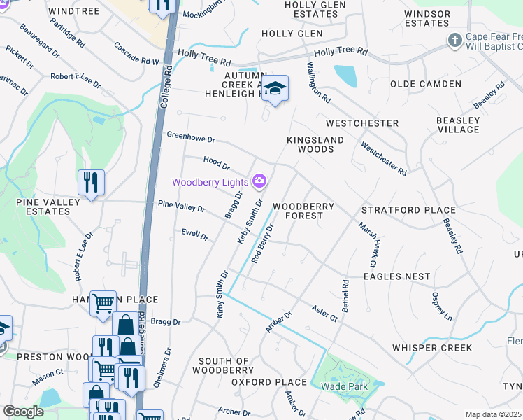 map of restaurants, bars, coffee shops, grocery stores, and more near 3233 Kirby Smith Drive in Wilmington