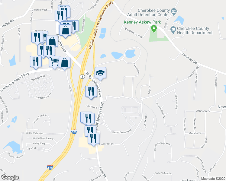 map of restaurants, bars, coffee shops, grocery stores, and more near 372 Hembredge Drive in Canton