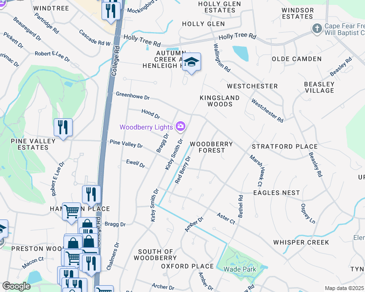 map of restaurants, bars, coffee shops, grocery stores, and more near 3233 Kirby Smith Drive in Wilmington