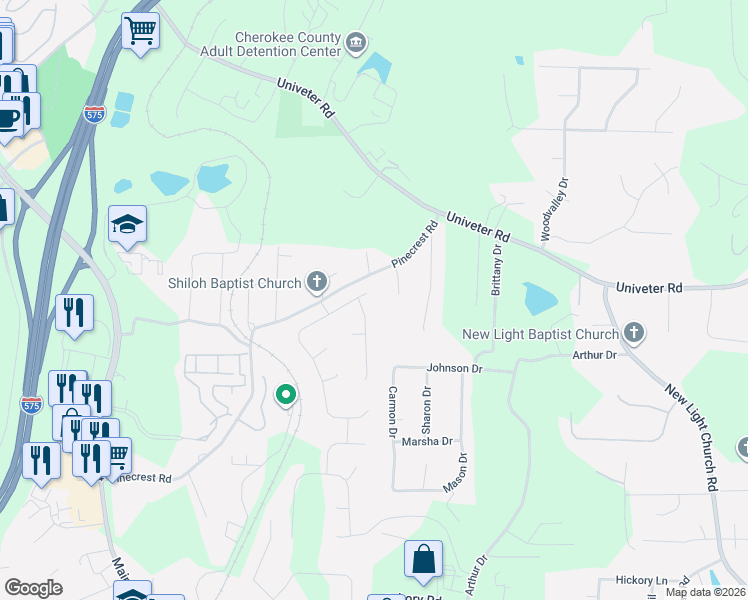 map of restaurants, bars, coffee shops, grocery stores, and more near 201 Taylors Farm Dr in Canton