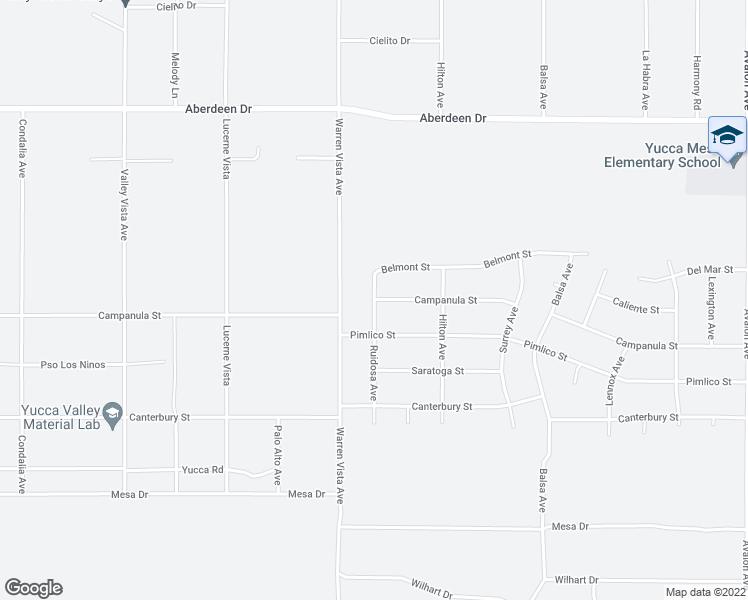 map of restaurants, bars, coffee shops, grocery stores, and more near Belmont Street in Yucca Valley