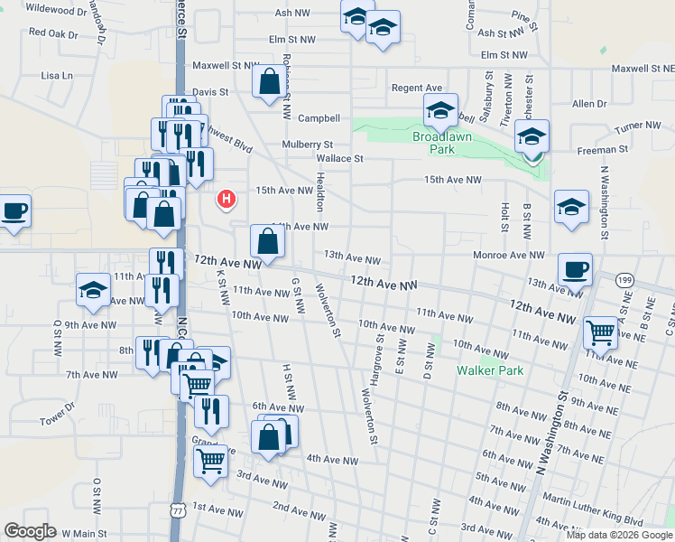 map of restaurants, bars, coffee shops, grocery stores, and more near 659 12th Ave NW in Ardmore