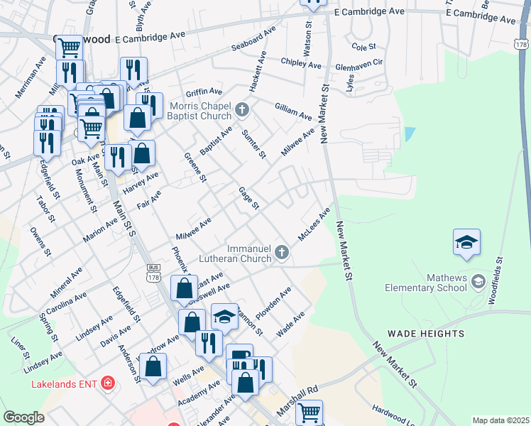 map of restaurants, bars, coffee shops, grocery stores, and more near 602B Taggart Avenue in Greenwood
