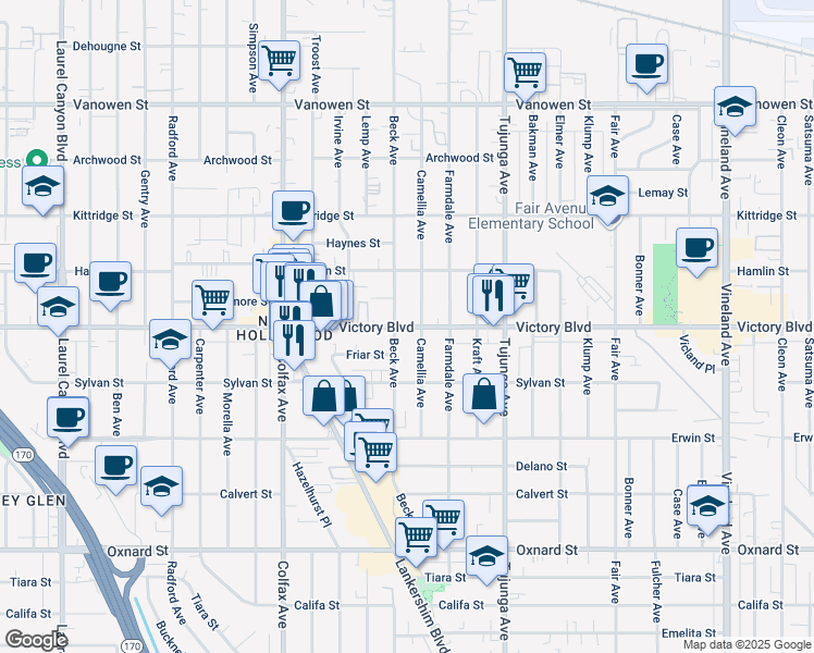 map of restaurants, bars, coffee shops, grocery stores, and more near in Los Angeles