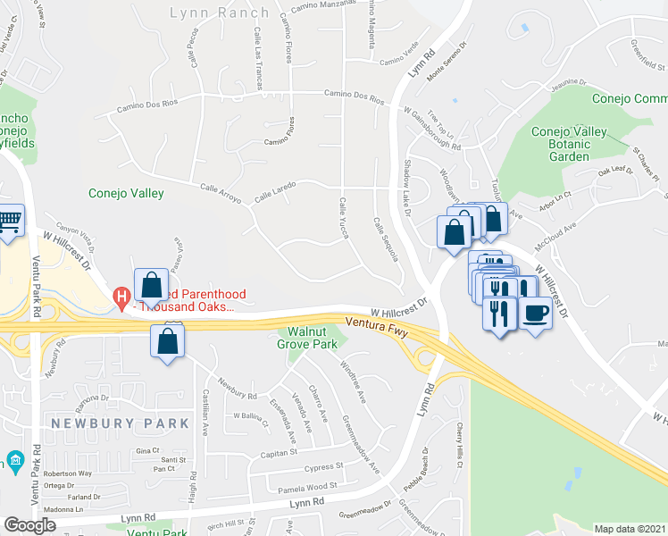 map of restaurants, bars, coffee shops, grocery stores, and more near 482 Calle Arroyo in Thousand Oaks