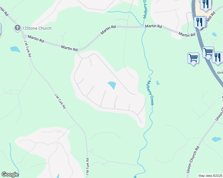 map of restaurants, bars, coffee shops, grocery stores, and more near 4776 Falling Brook Drive in Flowery Branch