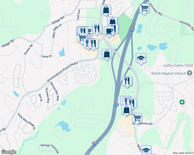 map of restaurants, bars, coffee shops, grocery stores, and more near 556 Poplar Bend in Canton