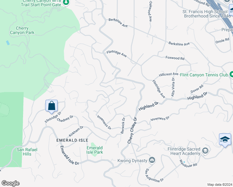 map of restaurants, bars, coffee shops, grocery stores, and more near 3975 Madison Road in La Cañada Flintridge