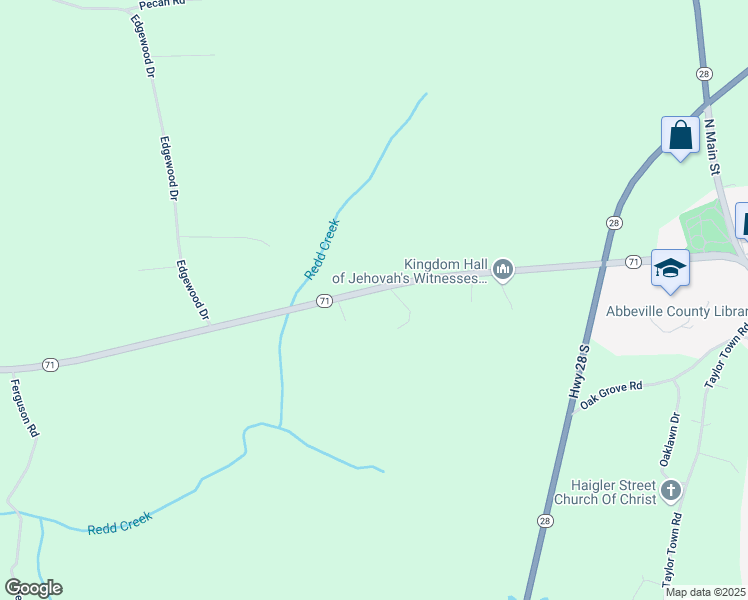 map of restaurants, bars, coffee shops, grocery stores, and more near 455 South Carolina 71 in Abbeville
