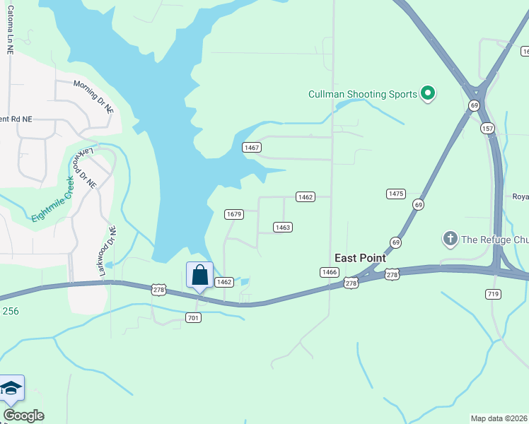 map of restaurants, bars, coffee shops, grocery stores, and more near 452 County Road 1462 in Cullman