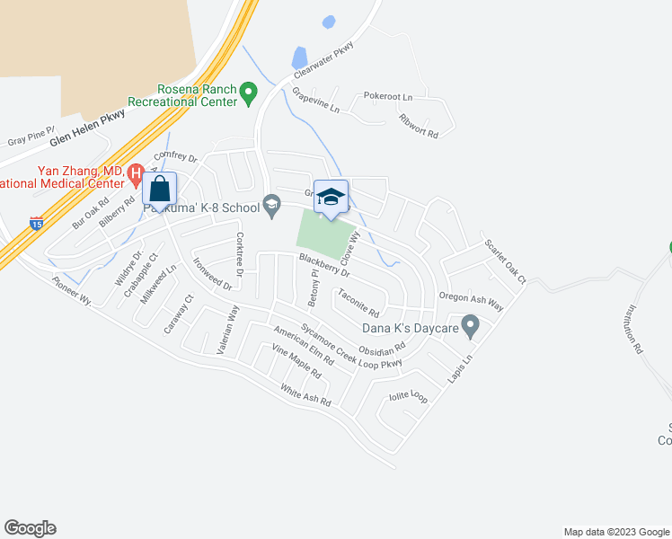 map of restaurants, bars, coffee shops, grocery stores, and more near 4044 Blackberry Drive in San Bernardino