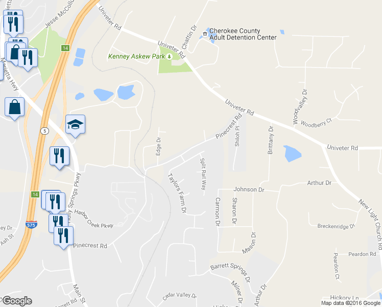 map of restaurants, bars, coffee shops, grocery stores, and more near 212 Taylors Farm Drive in Canton