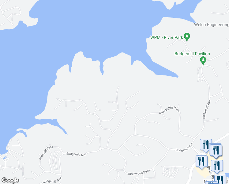 map of restaurants, bars, coffee shops, grocery stores, and more near 133 Misty Valley Drive in Canton