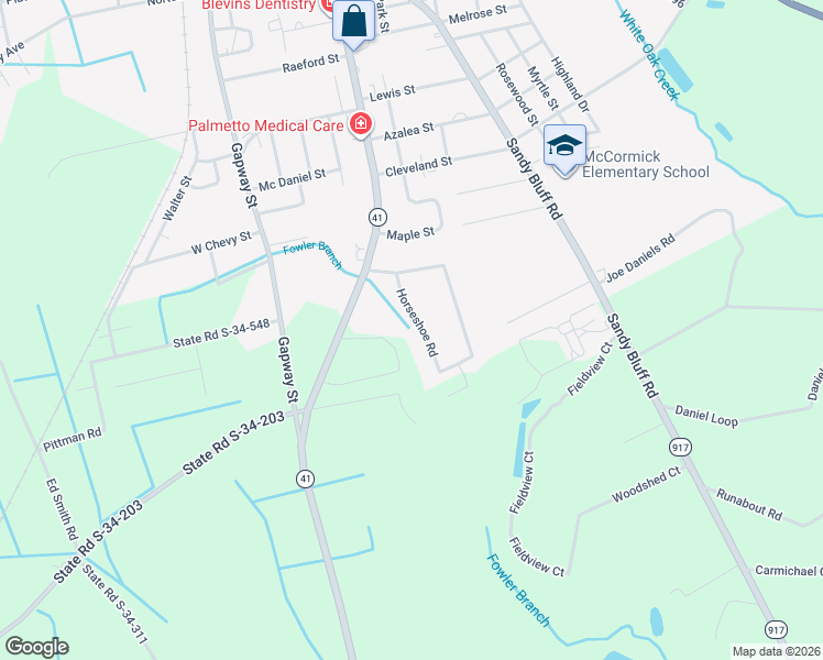 map of restaurants, bars, coffee shops, grocery stores, and more near 1324 Horseshoe Road in Mullins