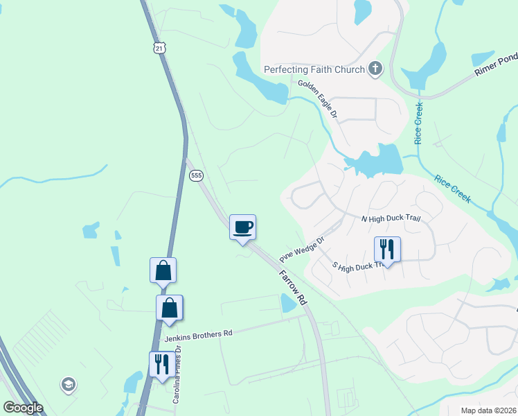 map of restaurants, bars, coffee shops, grocery stores, and more near 111 Pine Wedge Dr in Blythewood