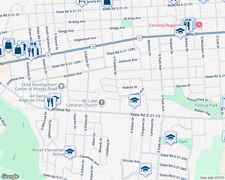 map of restaurants, bars, coffee shops, grocery stores, and more near 1158 Heatherwood Circle in Florence