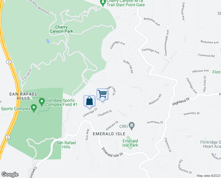 map of restaurants, bars, coffee shops, grocery stores, and more near 3820 Domal Lane in La Cañada Flintridge