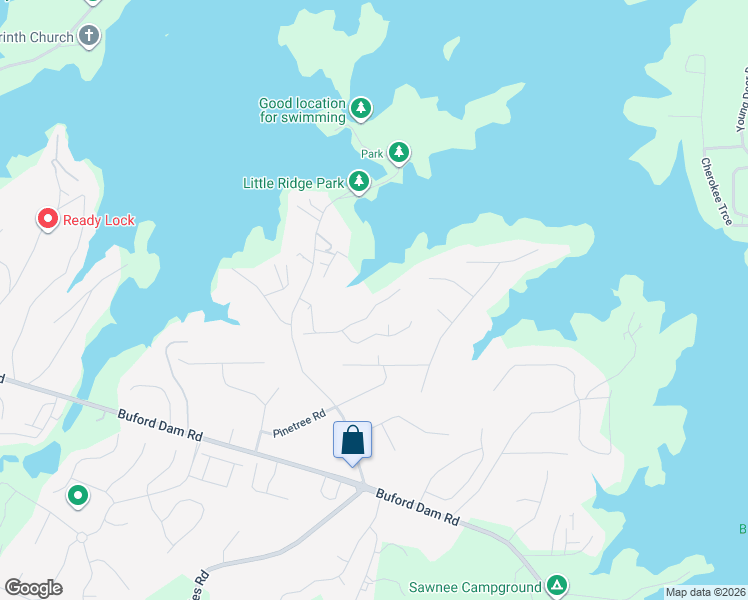 map of restaurants, bars, coffee shops, grocery stores, and more near 3365 Southshore Circle in Cumming