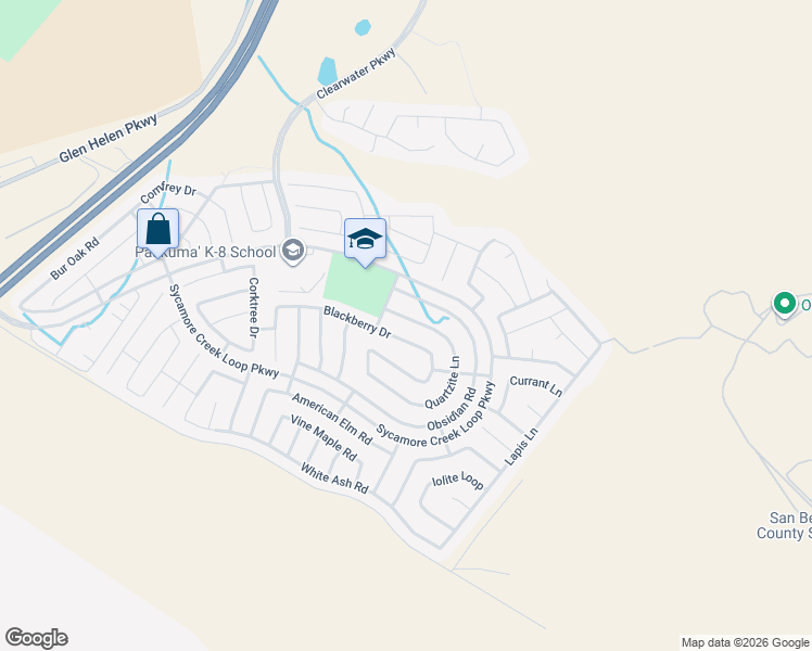 map of restaurants, bars, coffee shops, grocery stores, and more near 4040 Quartzite Lane in San Bernardino