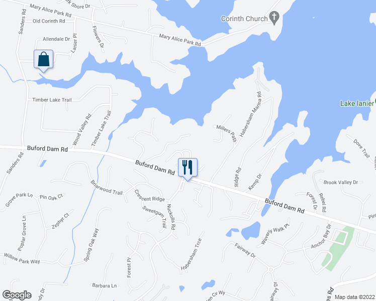 map of restaurants, bars, coffee shops, grocery stores, and more near 1745 Habersham Villa Drive in Cumming