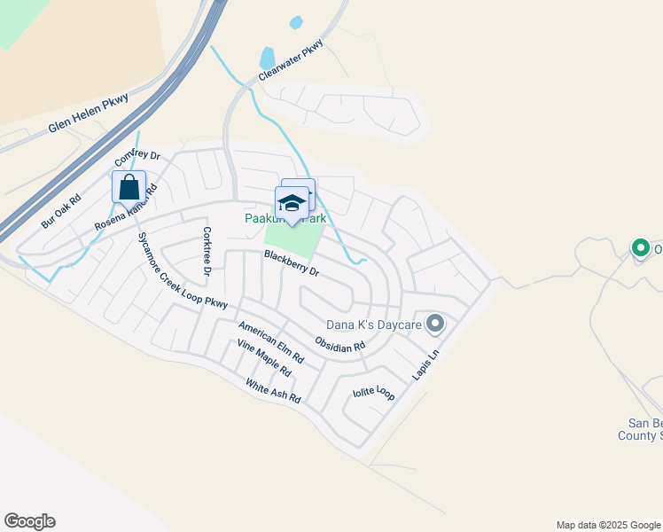 map of restaurants, bars, coffee shops, grocery stores, and more near 4040 Quartzite Lane in San Bernardino