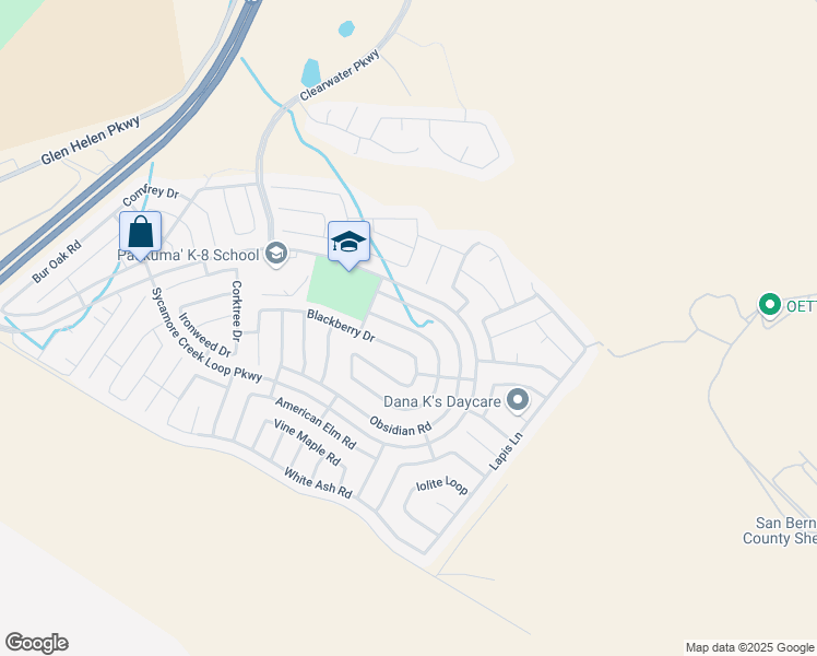map of restaurants, bars, coffee shops, grocery stores, and more near 4019 Quartzite Lane in San Bernardino