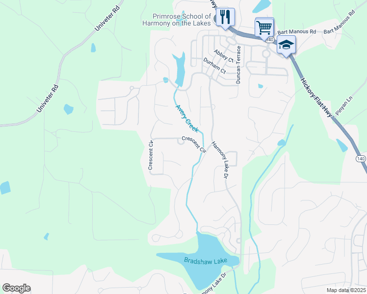 map of restaurants, bars, coffee shops, grocery stores, and more near 713 Crescent Circle in Canton