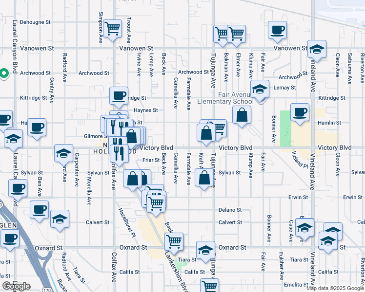 map of restaurants, bars, coffee shops, grocery stores, and more near in Los Angeles