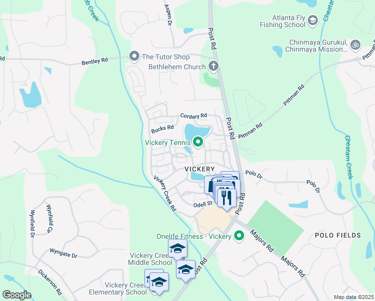 map of restaurants, bars, coffee shops, grocery stores, and more near 6815 Berkley Road in Cumming
