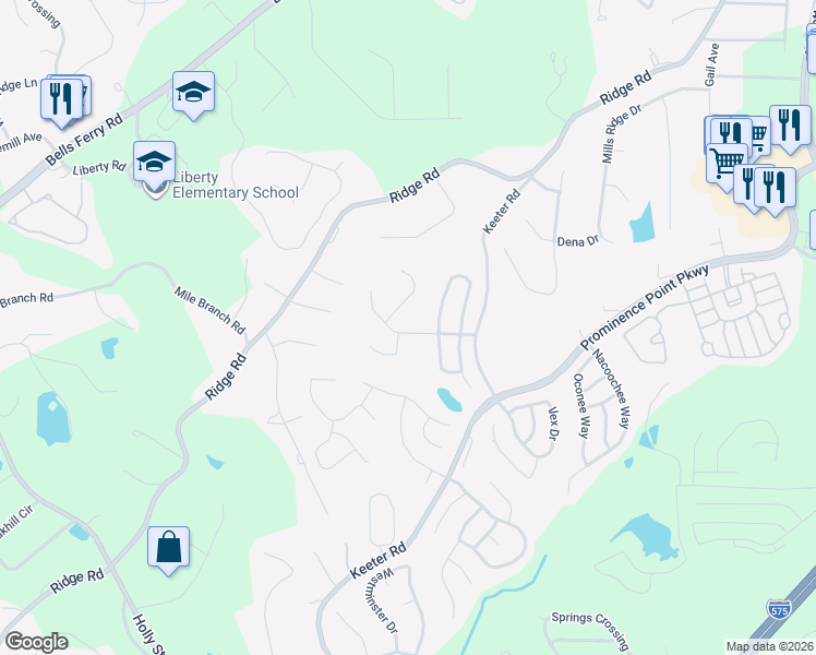 map of restaurants, bars, coffee shops, grocery stores, and more near 200 Creekside Pass in Canton
