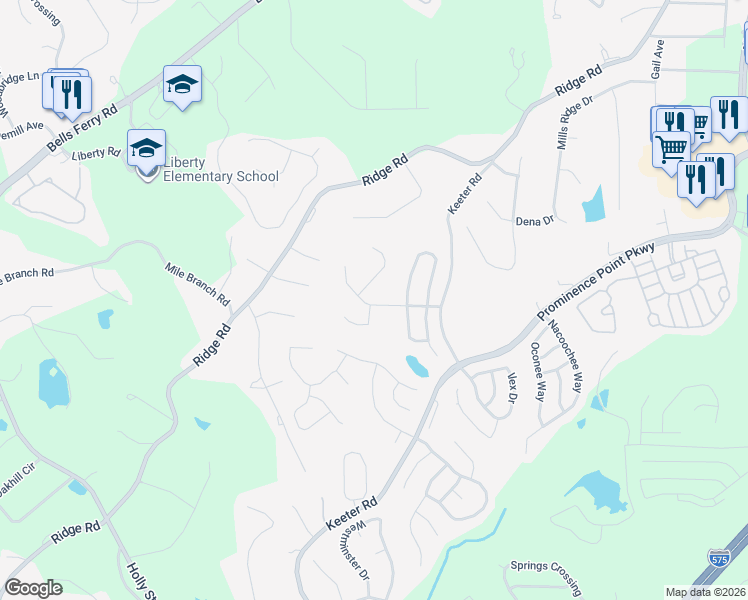 map of restaurants, bars, coffee shops, grocery stores, and more near 202 Creekside Pass in Canton