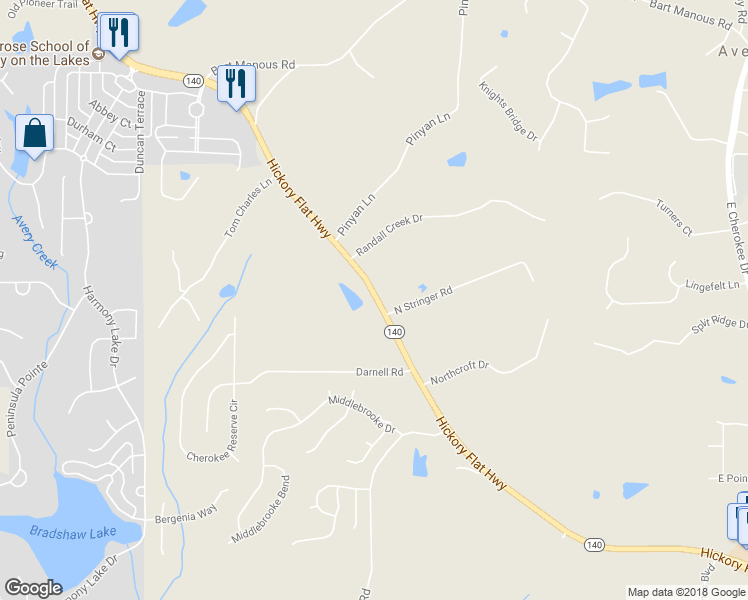 map of restaurants, bars, coffee shops, grocery stores, and more near 4766 Hickory Flat Highway in Canton