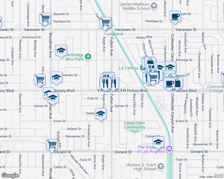 map of restaurants, bars, coffee shops, grocery stores, and more near in Los Angeles