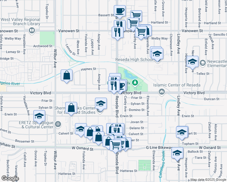map of restaurants, bars, coffee shops, grocery stores, and more near in Los Angeles
