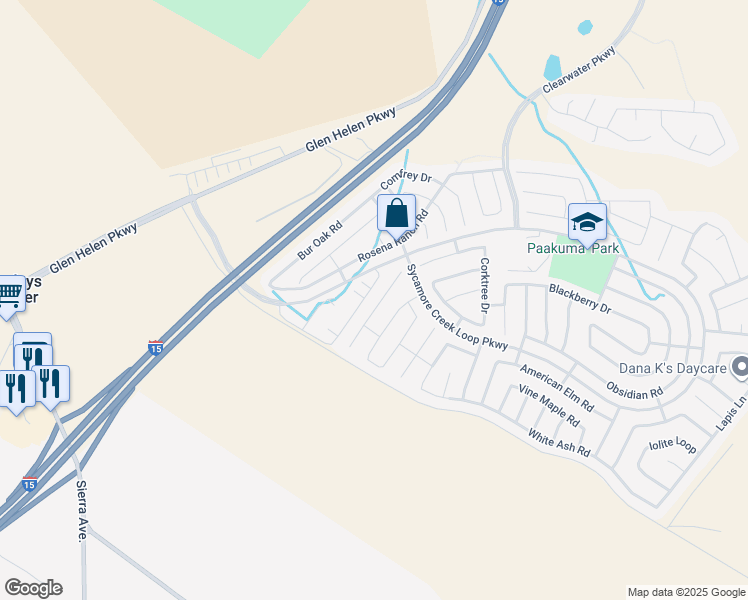 map of restaurants, bars, coffee shops, grocery stores, and more near 18026 Crabapple Court in San Bernardino