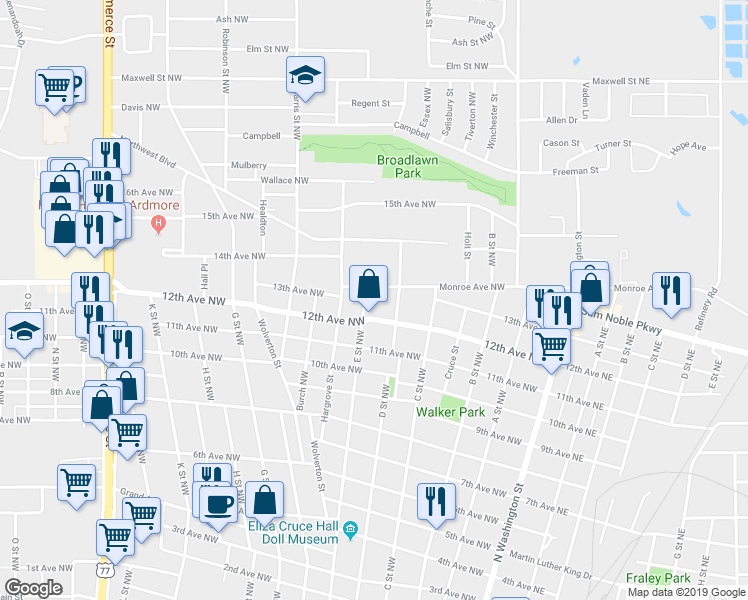 map of restaurants, bars, coffee shops, grocery stores, and more near 1214 E Street Northwest in Ardmore