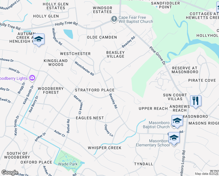 map of restaurants, bars, coffee shops, grocery stores, and more near 5524 Fleet Road in Wilmington
