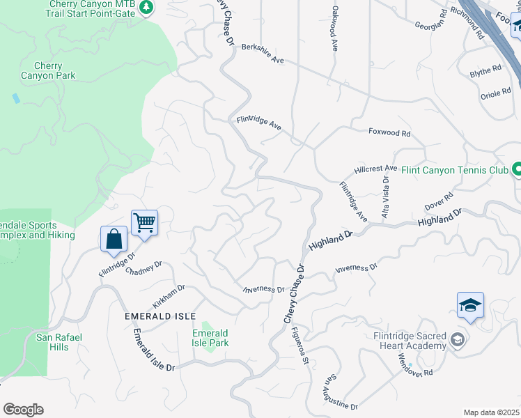 map of restaurants, bars, coffee shops, grocery stores, and more near 3975 Madison Road in La Cañada Flintridge