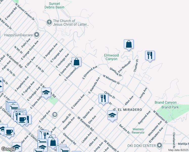 map of restaurants, bars, coffee shops, grocery stores, and more near 1078 East Valencia Avenue in Burbank