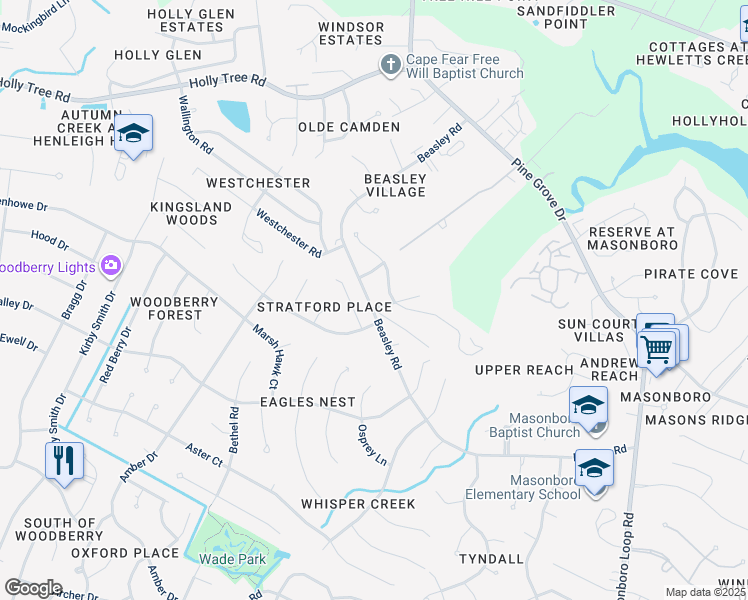 map of restaurants, bars, coffee shops, grocery stores, and more near 5524 Fleet Road in Wilmington