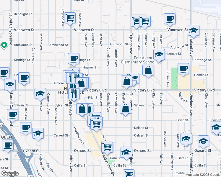 map of restaurants, bars, coffee shops, grocery stores, and more near in Los Angeles