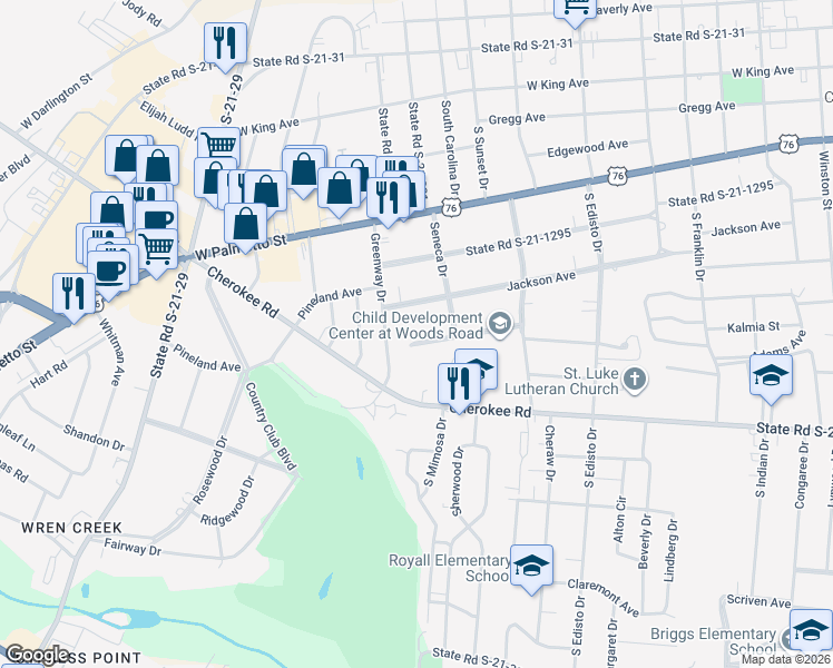 map of restaurants, bars, coffee shops, grocery stores, and more near 1515 State Road S-21-394 in Florence