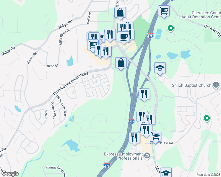map of restaurants, bars, coffee shops, grocery stores, and more near 950 Gardenia Curve in Canton