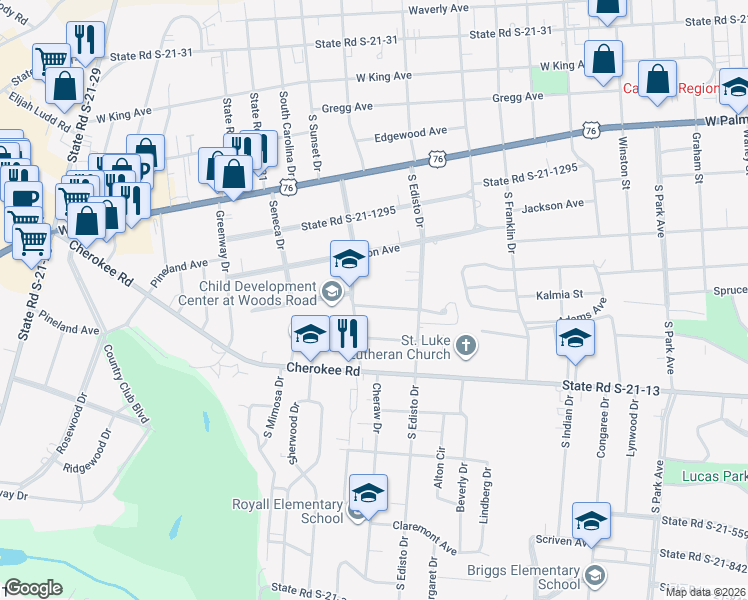 map of restaurants, bars, coffee shops, grocery stores, and more near 1324 Wenonah Drive in Florence