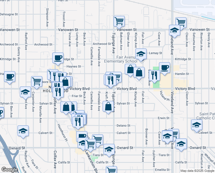 map of restaurants, bars, coffee shops, grocery stores, and more near 6400 Kraft Avenue in Los Angeles