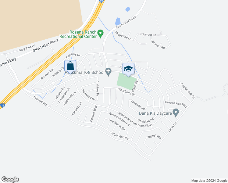 map of restaurants, bars, coffee shops, grocery stores, and more near 18354 Cayenne Drive in San Bernardino