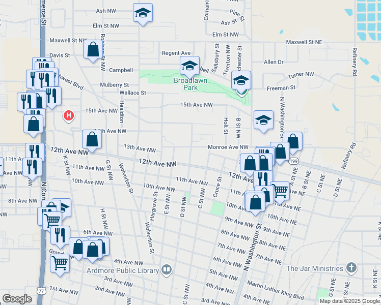 map of restaurants, bars, coffee shops, grocery stores, and more near 1215 D Street Northwest in Ardmore